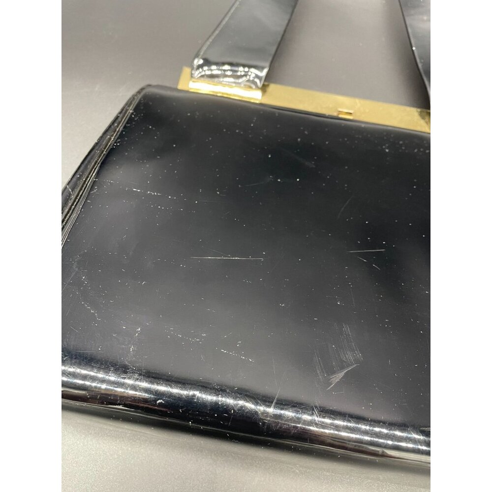 Vintage Black Patent Leather Handbag Gold Tone Memphis Cotton Carnival 1965 Card - Picture 8 of 10